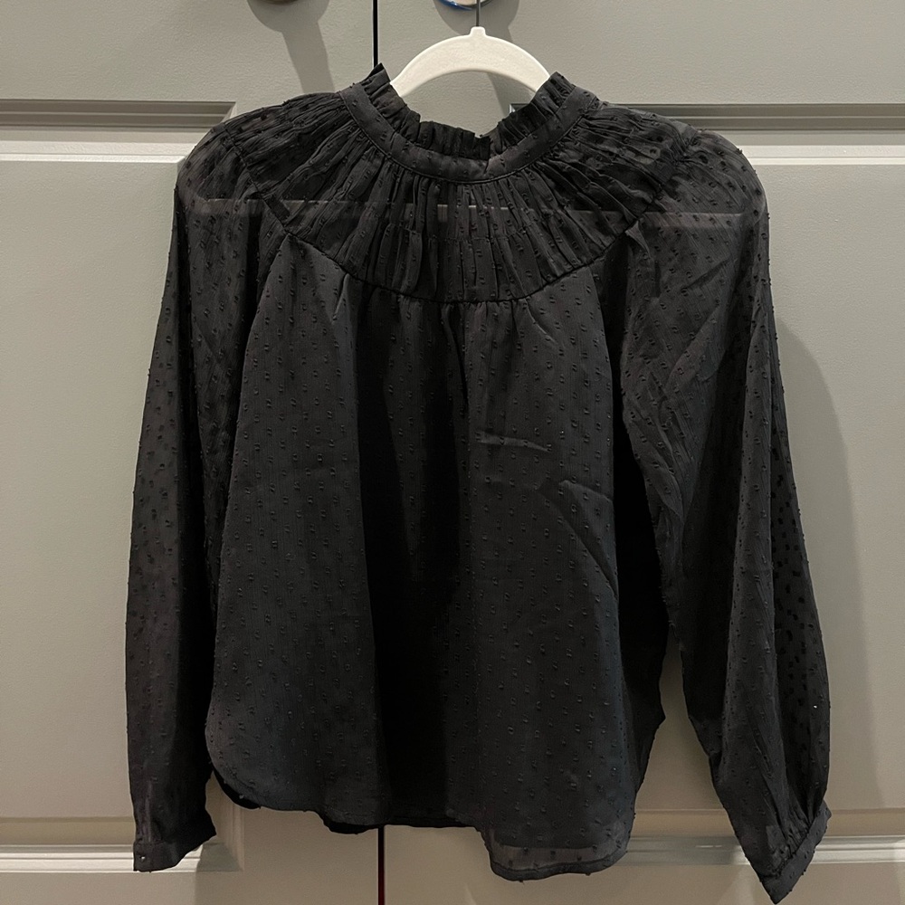 “The Loft” petite Black long sleeve blouse with collar